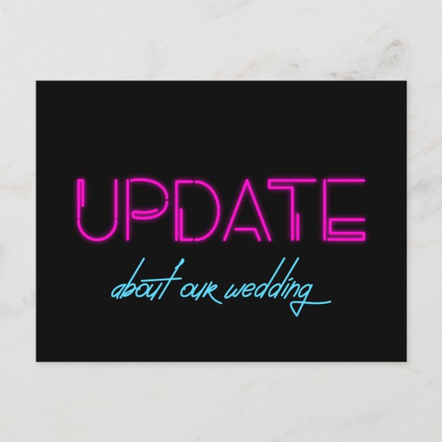 80s Neon lights Wedding update announcement Postcard (Front)