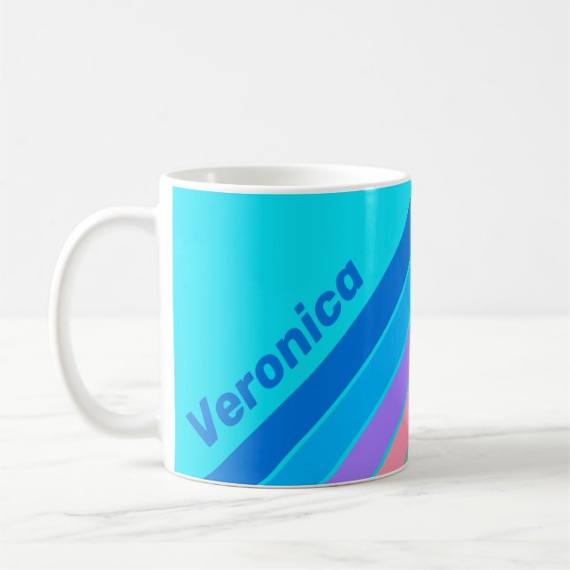 80s Neon Ocean Sky Stripes with Name Coffee Mug (Left)