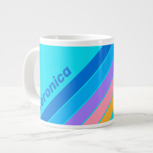 80s Neon Ocean Sky Stripes with Name Large Coffee Mug