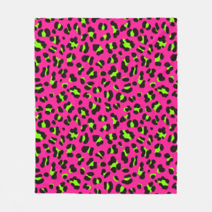 80s Neon Pink Fuchsia and Lime Green Leopard Fleece Blanket