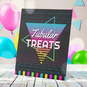 80s Neon Retro Party Food Pedestal Sign