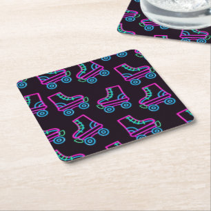 80s Neon Roller-skates Square Paper Coaster