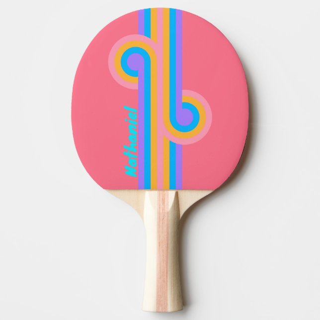 80s Neon Sunrise Loop with Name Ping Pong Paddle (Front)