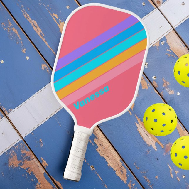 80s Neon Sunrise Striped with Name Pickleball Paddle (Creator Uploaded)