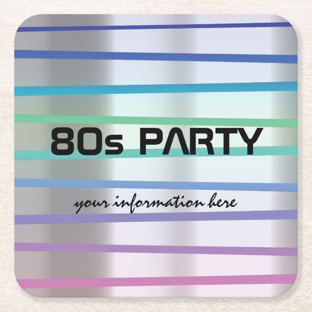 80s or 90s theme party or reunion square paper coaster (Front)