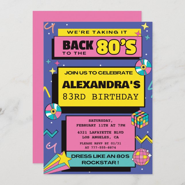 80s party Budget Retro 83rd birthday invitations (Front/Back)
