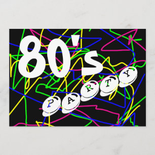 80's Party - Crazy & Colourful Squiggles Invitation