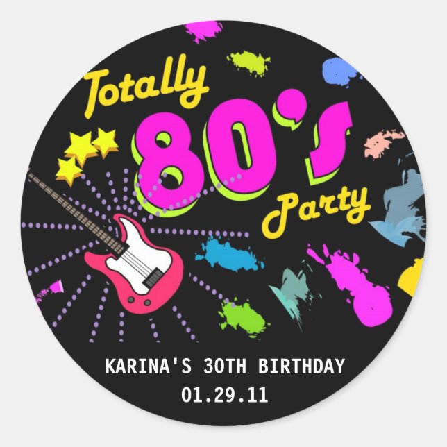 80's Party Round Sticker Tags (Front)