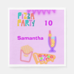 80s Pizza Party Napkins - Neon Arcade Design