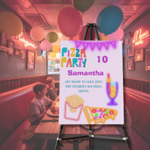 80s Pizza Party Welcome Sign - Neon Arcade