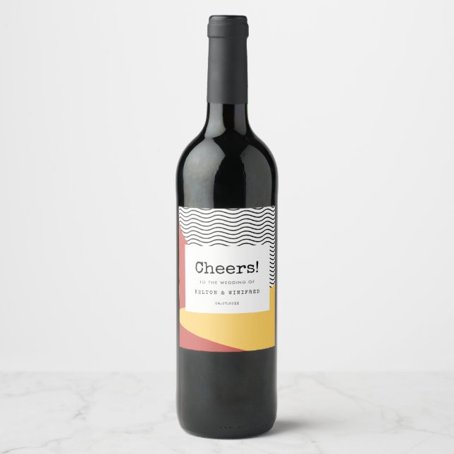 80s Pop art Memphis style wedding Wine Label (Front)