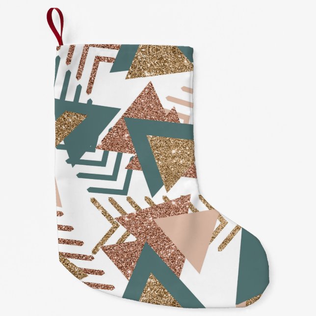 80s Retro Abstract | 70s Green and Gold Custom Small Christmas Stocking (Front)