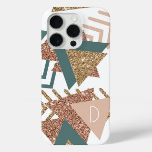 80s Retro Abstract   70s Green and Gold Monogram iPhone 15 Pro Case