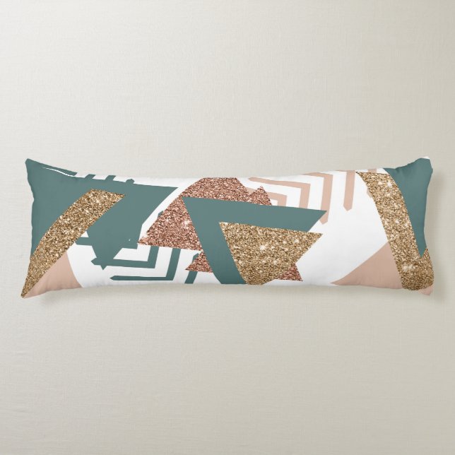 80s Retro Abstract | 70s Green and Gold Palette Body Pillow (Front)