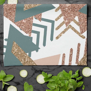 80s Retro Abstract   70s Green and Gold Palette Kitchen Towel