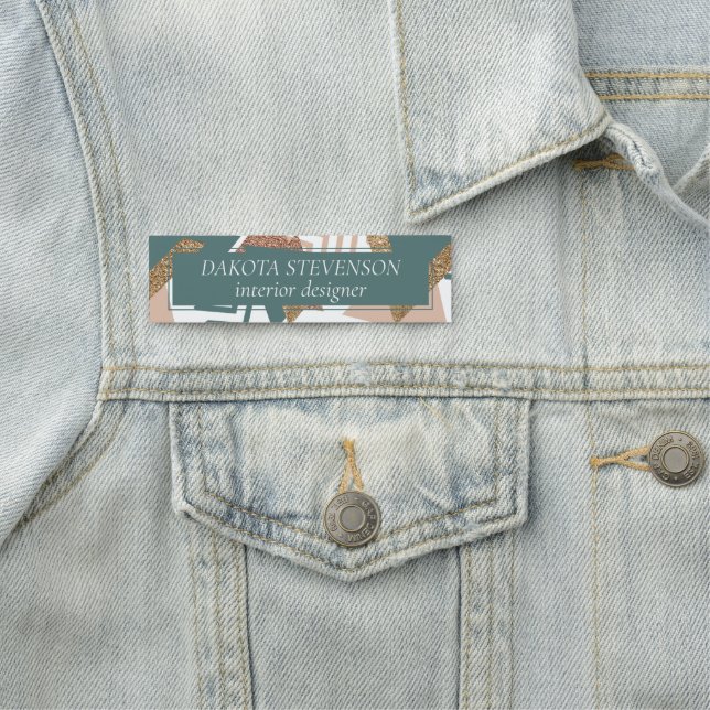 80s Retro Abstract | 70s Green and Gold Palette Name Tag (In Situ)