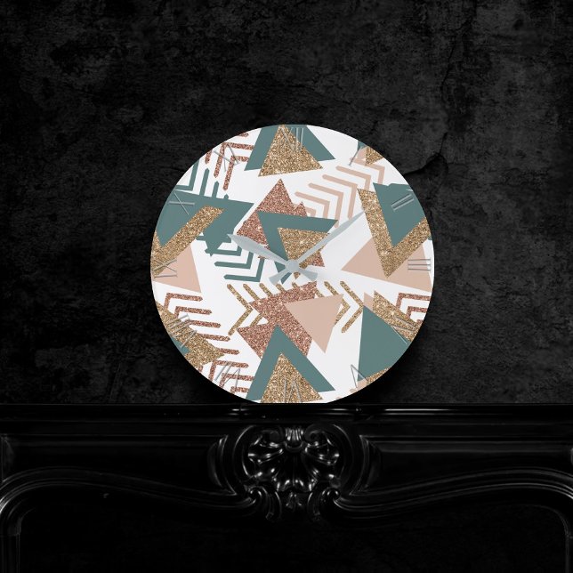 80s Retro Abstract | 70s Green and Gold Palette Round Clock (Creator Uploaded)