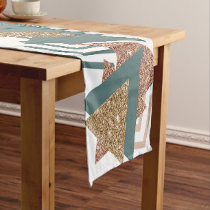80s Retro Abstract   70s Green and Gold Palette Short Table Runner