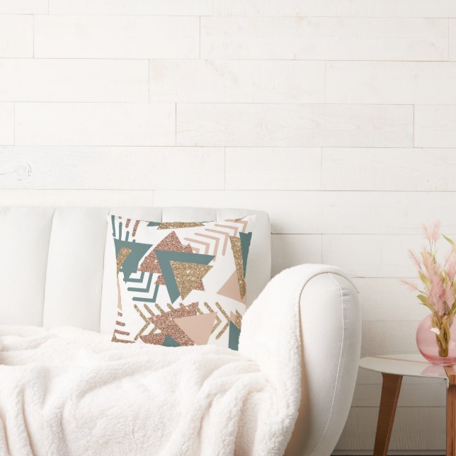 80s Retro Abstract | 70s Green and Gold Palette Throw Pillow (Couch)