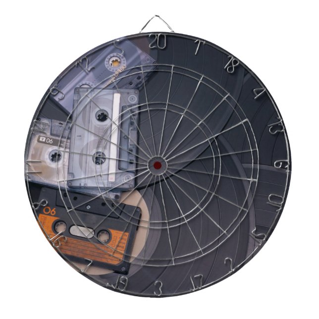 80's Retro Cassette Tapes and Vinyl Records Dartboard (Front)