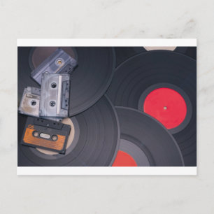 80's Retro Cassette Tapes and Vinyl Records Postcard
