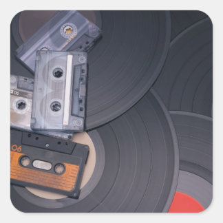 80's Retro Cassette Tapes and Vinyl Records Square Sticker