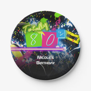 80's Retro Fun Birthday Party Neon Glow Splatter Paper Plate