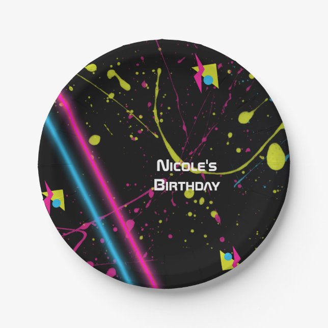 80's Retro Fun Birthday Party Splatter Plates (Front)