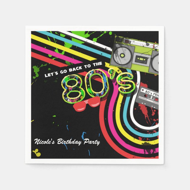 80's Retro Fun Birthday Party Splatter Plates Napkin (Front)