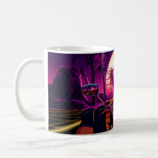 80s retro futuristic sci-fi background with motorc coffee mug