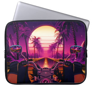 80s retro futuristic sci-fi background with motorc laptop sleeve