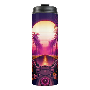 80s retro futuristic sci-fi background with motorc thermal tumbler