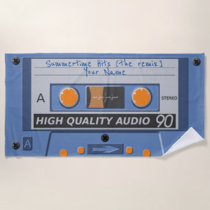 80s retro music cassette (mixtape) beach towel