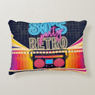 80s, retro music party. Old style poster. Disco fl Accent Pillow