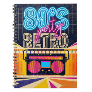 80s, retro music party. Old style poster. Disco fl Notebook
