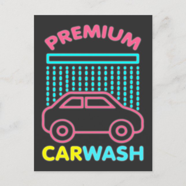 80's retro neon premium car wash car postcard (Front)