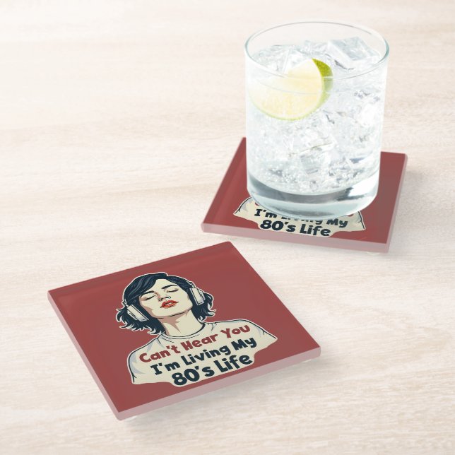 80s Retro Nostalgic Music Lover Throwback Design Glass Coaster (Angled)