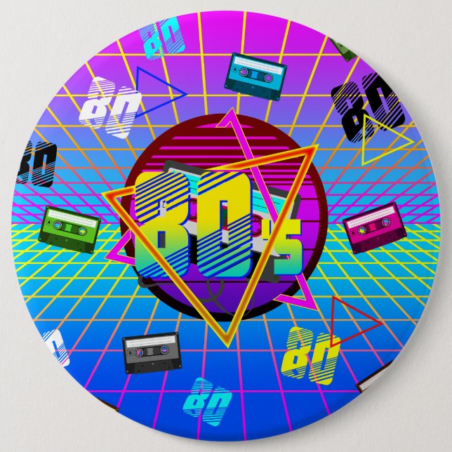 80's RETRO OLD SCHOOL CASSETTE TAPE      6 Inch Round Button (Front)