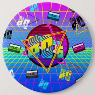 80's RETRO OLD SCHOOL CASSETTE TAPE      6 Inch Round Button