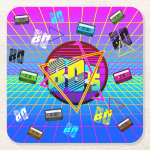 80's RETRO OLD SCHOOL CASSETTE TAPE Square Paper Coaster
