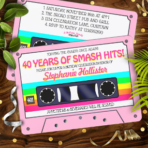 80's Retro Pink Neon Label Cassette Birthday Party Invitation