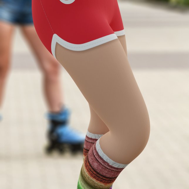 80s rétro Red Sport Shorts Leg Warmers Leggings (Perfect leggings to wear at your roller skating disco bachelorette party. Just add your number)