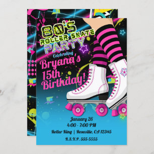 80's Retro Roller Skating Skate Birthday Party Inv Invitation