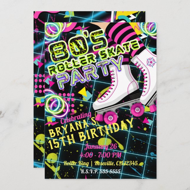 80's Retro Roller Skating Skate Birthday Party Invitation (Front/Back)