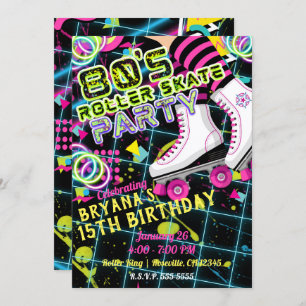 80's Retro Roller Skating Skate Birthday Party Invitation