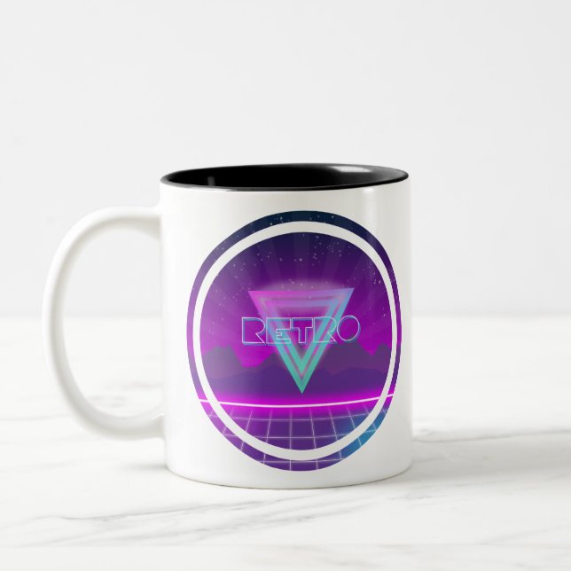 80s Retro Synthwave Grid Two-Tone Coffee Mug (Left)