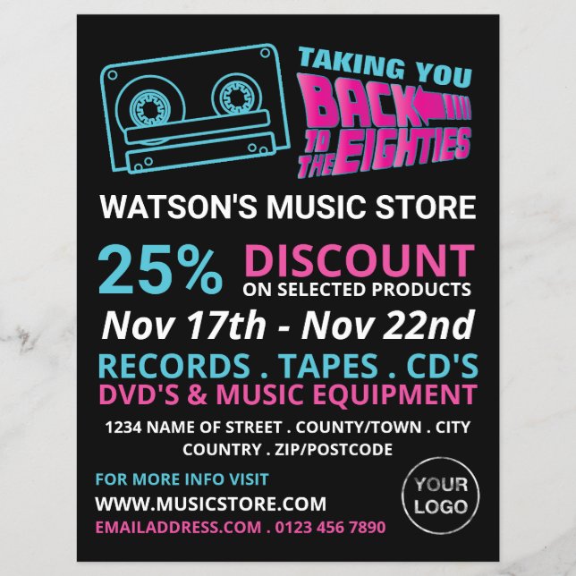 80's Retro Tape, Music Store Advertising Flyer (Front)