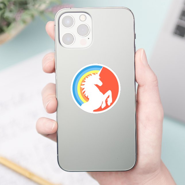 80's Retro Unicorn and Rainbow Vinyl Sticker (Phone)