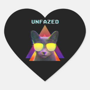 80s Retro Vaporwave Aesthetic Style Unfazed Cat Heart Sticker