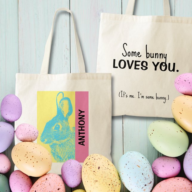 80's Retro Vintage Easter Bunny Tote Bag with Name (Retro Bunny Bag is roomy to accommodate all their Easter goodies and Egg Hunt finds! Customizable.)